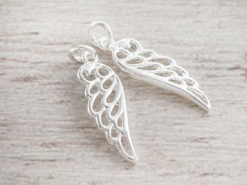 2 of 925 Sterling Silver Angel Wing Charms 7x20mm. Polish Finished.