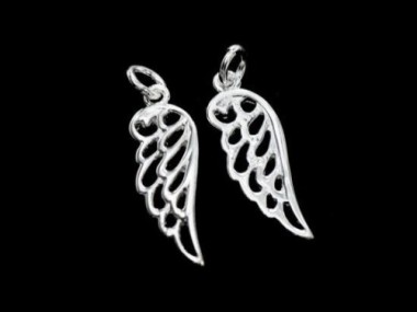 925 Sterling Silver Angel Wing Charms 7x20mm.