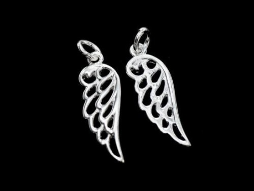 2 of 925 Sterling Silver Angel Wing Charms 7x20mm. Polish Finished.