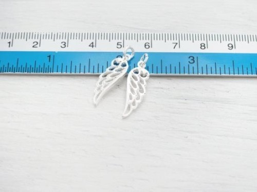 2 of 925 Sterling Silver Angel Wing Charms 7x20mm. Polish Finished.