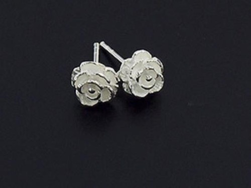 1 pair of 925 Sterling Silver Rose Stud Earrings 6.5mm.