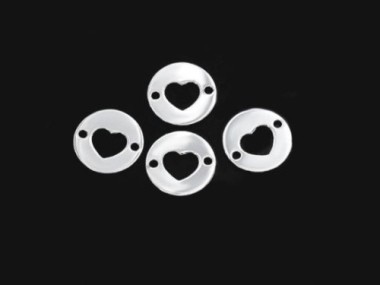 925 Sterling Silver 4 heart circle disc Links, Connectors 10mm.