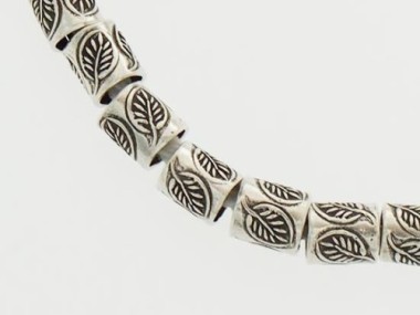 15 of Karen Hill Tribe Silver Leaf Imprint Tubular Beads 5x5.5 mm.