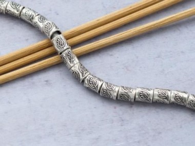 Karen Hill Tribe Silver Leaf Imprint Tubular Beads 5x5.5 mm.