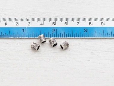 Karen Hill Tribe Silver Leaf Imprint Tubular Beads 5x5.5 mm.