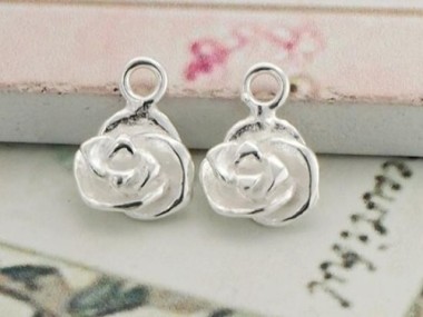 925 Sterling Silver Rose Charms 7x8mm.