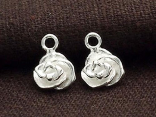 2 of 925 Sterling Silver Rose Charms 7x8mm.