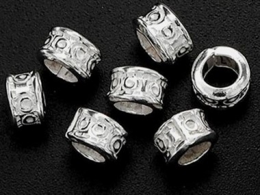 10 of Karen Hill Tribe Silver Imprint Ring Beads 5x3.7mm.