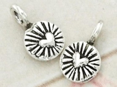 Karen Hill Tribe Silver Heart Imprint Charms 6.4 mm.