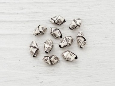 10 of Karen Hill Tribe Silver Imprint Woven Beads 6x10mm.