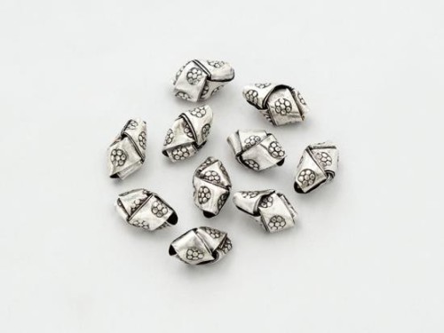 10 of Karen Hill Tribe Silver Imprint Woven Beads 6x10mm.