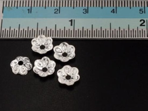 25 of 925 Sterling Silver Flower Bead Caps 7 mm.