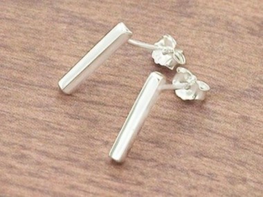 925 Sterling Silver Tiny Rectangle Stick Stud Earrings 2x12mm.,