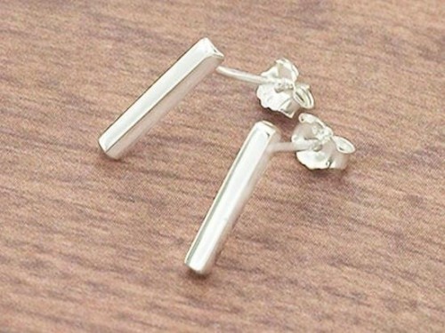 1 pair of 925 Sterling Silver Tiny Rectangle Stick Stud Earrings 2x12mm., Polish finished