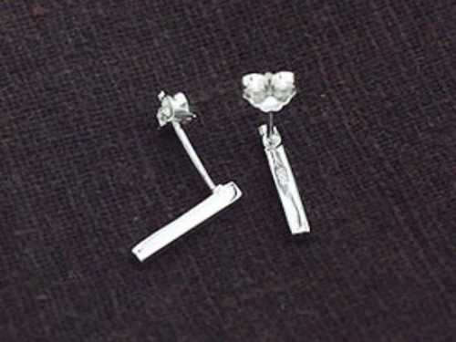 1 pair of 925 Sterling Silver Tiny Rectangle Stick Stud Earrings 2x12mm., Polish finished