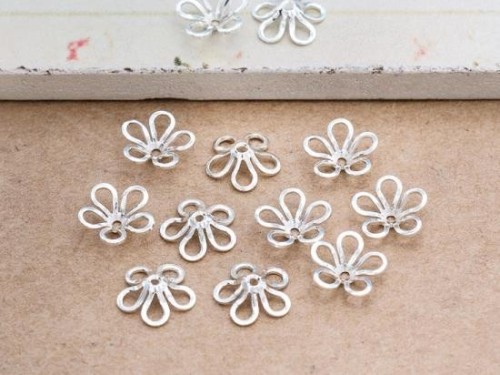 20 of 925 Sterling Silver Flower Bead Caps 8 mm.