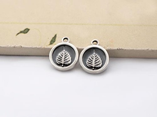 2 of 925 Sterling Silver Bodhi Printed Charms 10.7mm.