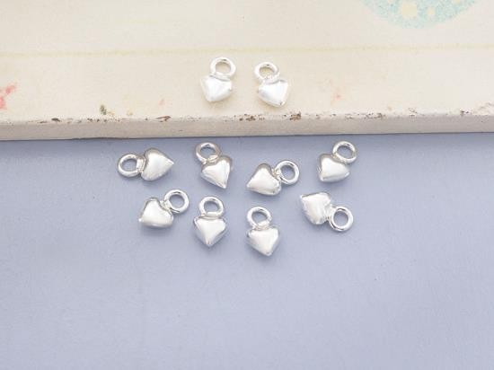 10 of 925 Sterling Silver Tiny Heart Charms 4 mm.