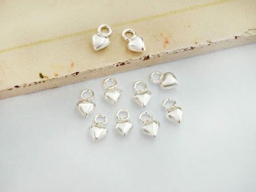 10 of 925 Sterling Silver Tiny Heart Charms 4 mm.