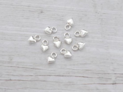 10 of 925 Sterling Silver Tiny Heart Charms 4 mm.