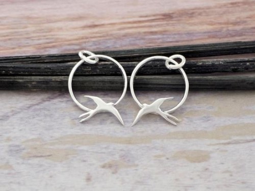 2 of 925 Sterling Silver Bird Charms 13.5mm.