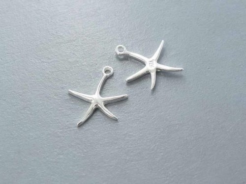 2 of 925 Sterling Silver Starfish Charms 13.5mm.