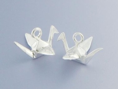 2 of 925 Sterling Silver Origami Bird Charms 6x14 mm. Polished Finish.