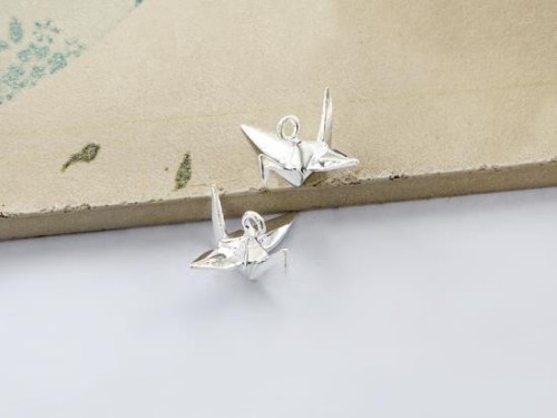 2 of 925 Sterling Silver Origami Bird Charms 6x14 mm. Polished Finish.