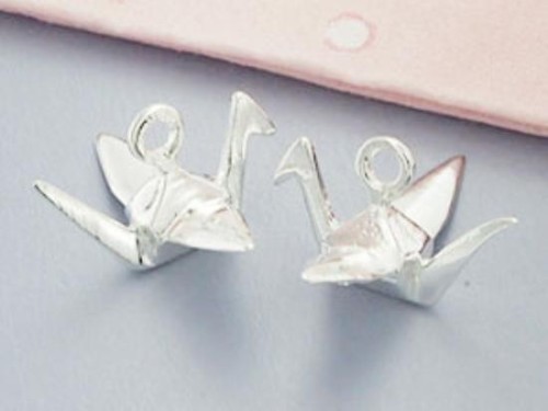 2 of 925 Sterling Silver Origami Bird Charms 6x14 mm. Polished Finish.