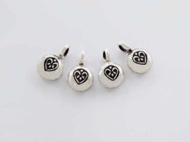 Karen Hill Tribe Silver Heart Imprint Charms 7.5 mm.