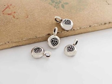 Karen Hill Tribe Silver Heart Imprint Charms 7.5 mm.