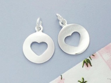 2 of 925 Sterling Silver Heart Charms 11.5mm.