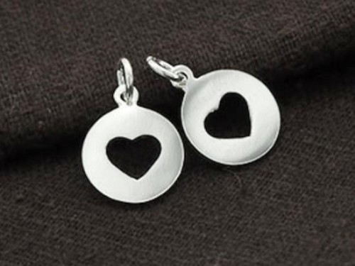 2 of 925 Sterling Silver Heart Charms 11.5mm.