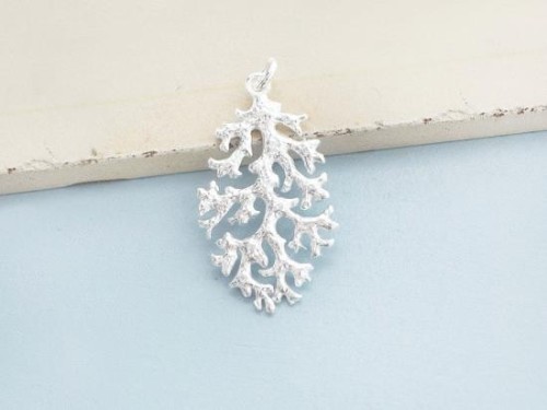 1 of 925 Sterling Silver Coral Pendant 18x31mm. Polished Finish