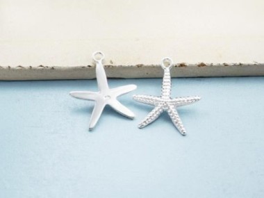 925 Sterling Silver Starfish Charms 16mm.