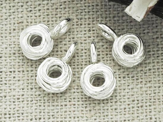 4 of Karen Hill Tribe Silver Wire Drum Charms 6 mm.