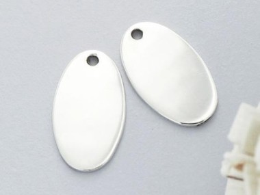 4 of 925 Sterling Silver Oval Disc Tag Charms 8x13.5 mm.