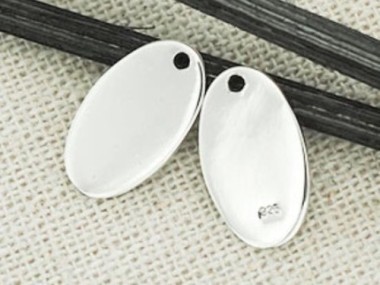 925 Sterling Silver Oval Disc Tag Charms 8x13.5 mm.