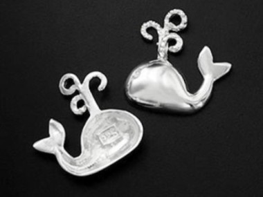 925 Sterling Silver Whale Charms 13x14mm.