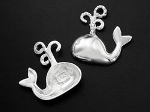 2 of 925 Sterling Silver Whale Charms 13x14mm.