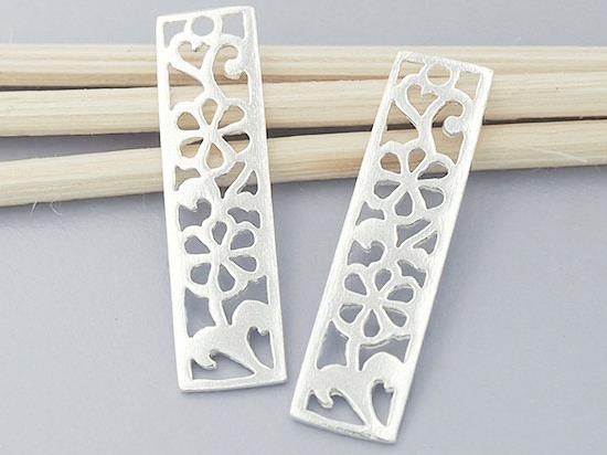 2 of 925 Sterling Silver Cut out Flower in Rectangle Charms 7x26 mm. Polished finish