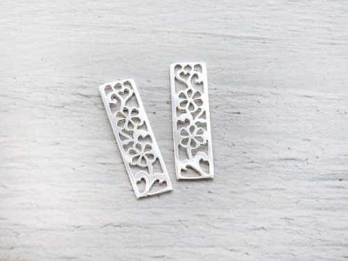 2 of 925 Sterling Silver Cut out Flower in Rectangle Charms 7x26 mm. Polished finish