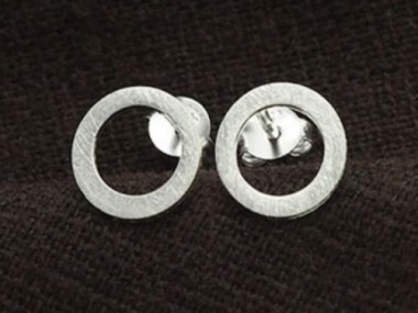 925 Sterling Silver Brushed Circle Stud Earrings 9mm.