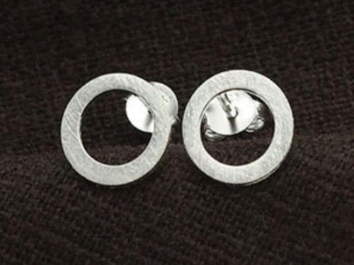 1 pair of 925 Sterling Silver Brushed Circle Stud Earrings 9mm. minimalist earrings