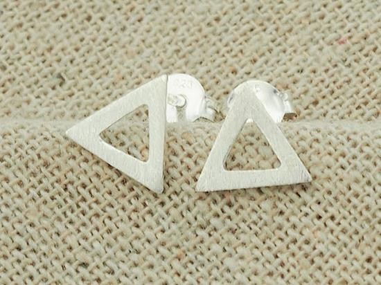 1 pair of 925 Sterling Silver Brushed Triangle Stud Earrings , minimalist earrings