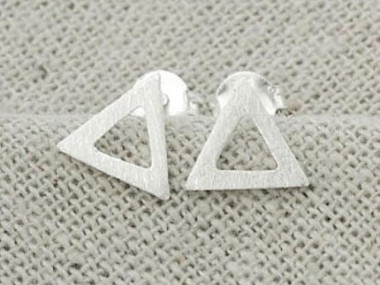 925 Sterling Silver Brushed Triangle Stud Earrings , minimalist earrings