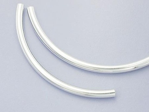 4 of 925 Sterling Silver Long Curved Tube Beads 3x50 mm.