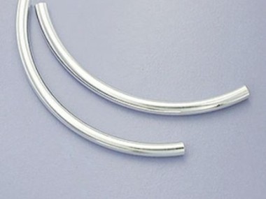 925 Sterling Silver Long Curved Tube Beads 3x50 mm.