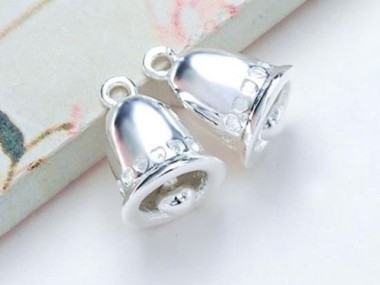 2 of 925 Sterling Silver Bell Charms 8.5x9mm. Polish Finished