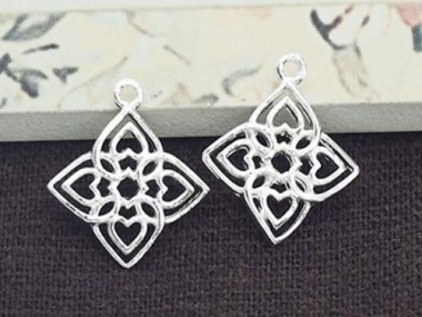 2 of 925 Sterling Silver Heart Petals Flower Charms 15mm., Polish Finished